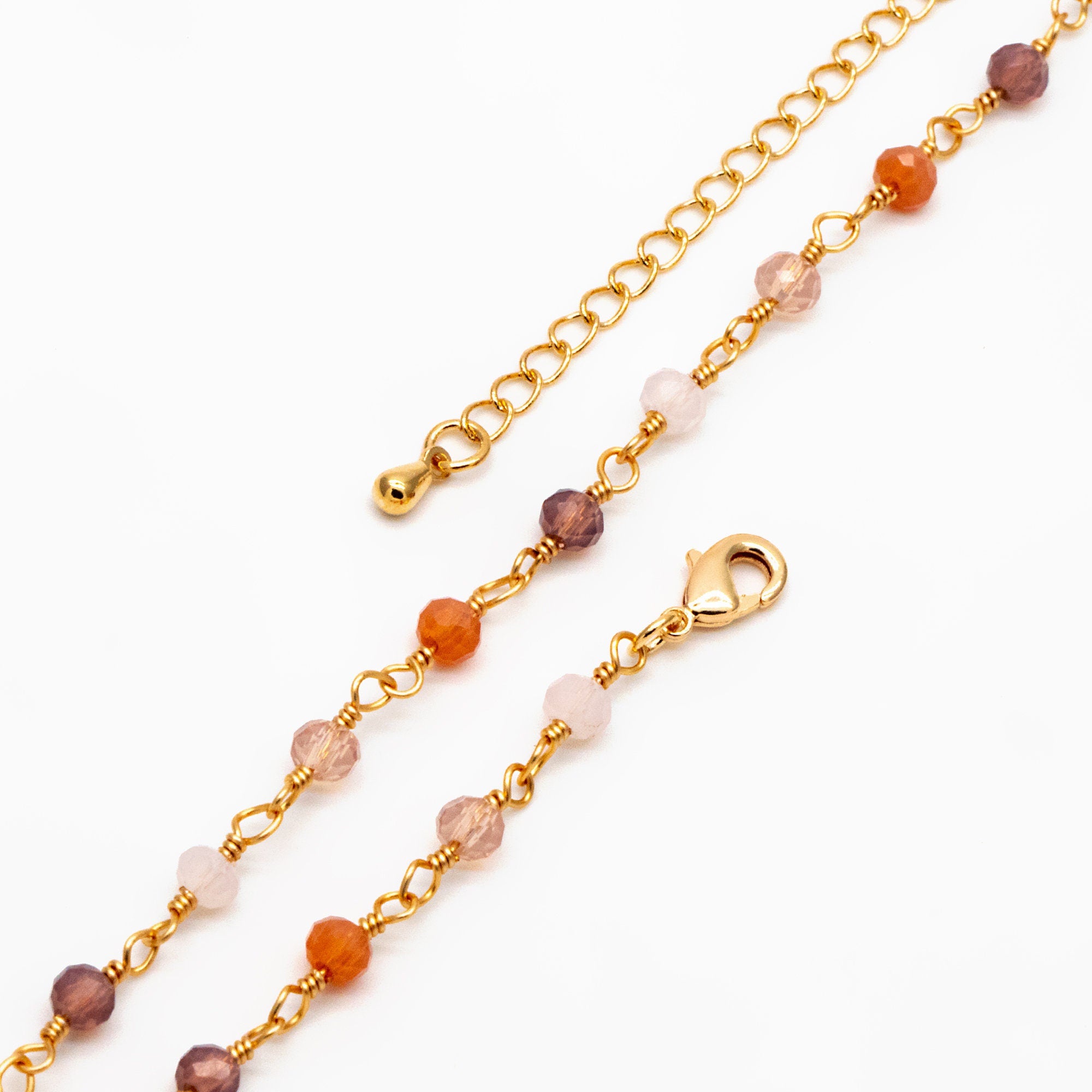 Gold Glass Rondelle Bead Chain 3.5mm, Finished Bracelet/ Anklet/ Necklace with Extender Chain, Ready to Wear (#LK-599)
